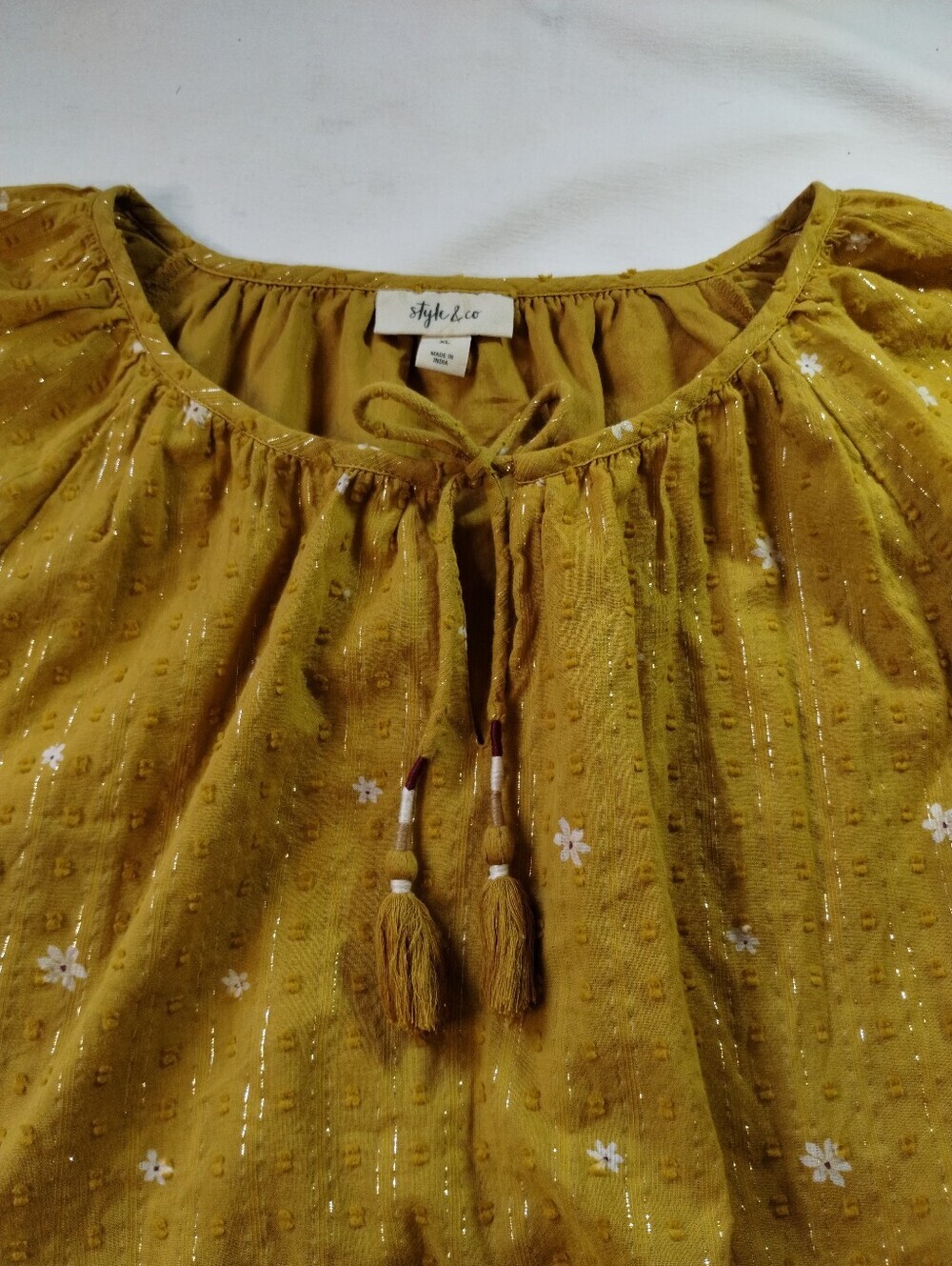 Style & Co. Mustard Floral Peasant Tunic with Tassel Tie - Picture 7 of 10